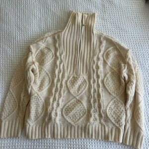 Forever 21 Ivory Cable-Knit Zip Turtleneck Sweater